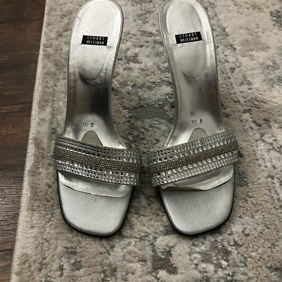 Gorgeous STUART WEITZMAN Vintage Silver Beaded High Heel Slip On’s/Mules Size 10 - Picture 2 of 10